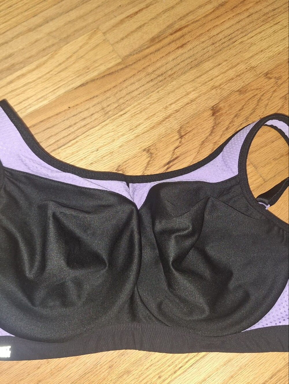 Glamorise Bra 36F Sports Bra High Impact Underwire Elite Performance Black Purpl